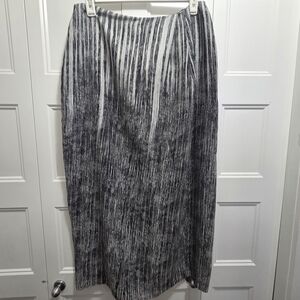 Nygard Collection Abstract Grey Black Faux Wrap Midi Skirt Size 16 Maxi